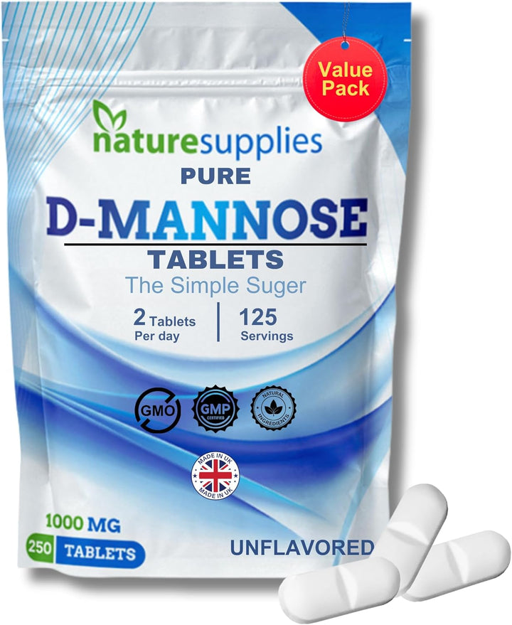 D Mannose Tablets 1000Mg - 50 Pack Dmannose Tablets - (Not D Mannose Capsules or Powder) - Suitable for Vegetarians and Vegans - High Strength D-Mannose Supplement from