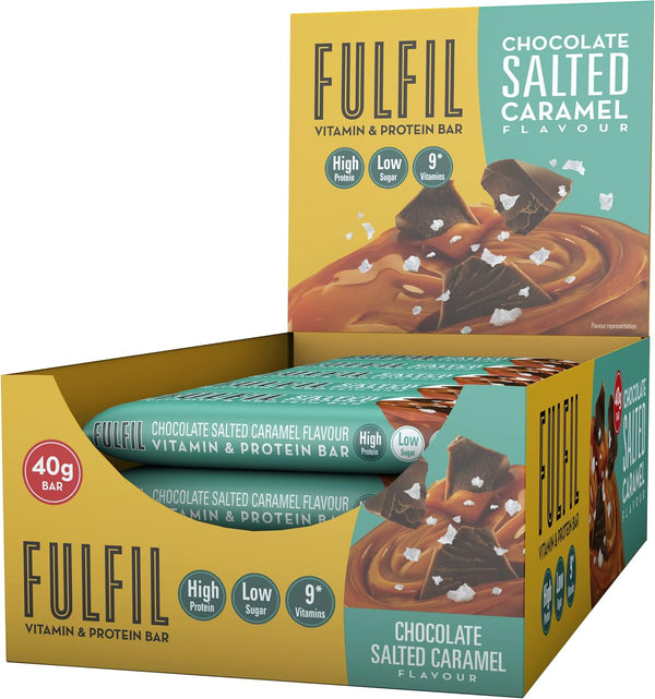 Vitamin and Protein Bars (15 X 40G Bars) — Chocolate Salted Caramel Flavour — 15G High Protein, 9 Vitamins, Low Sugar