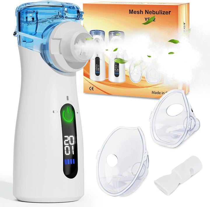 Nebuliser Machine for Adults & Kids, Steam Inhaler, Nebuliser for Kids, Portable Nebuliser for Adults Sinus Inhaler with Digital Display, Timed and Automatic Cleaning Suit for Travel & Home (Blue)