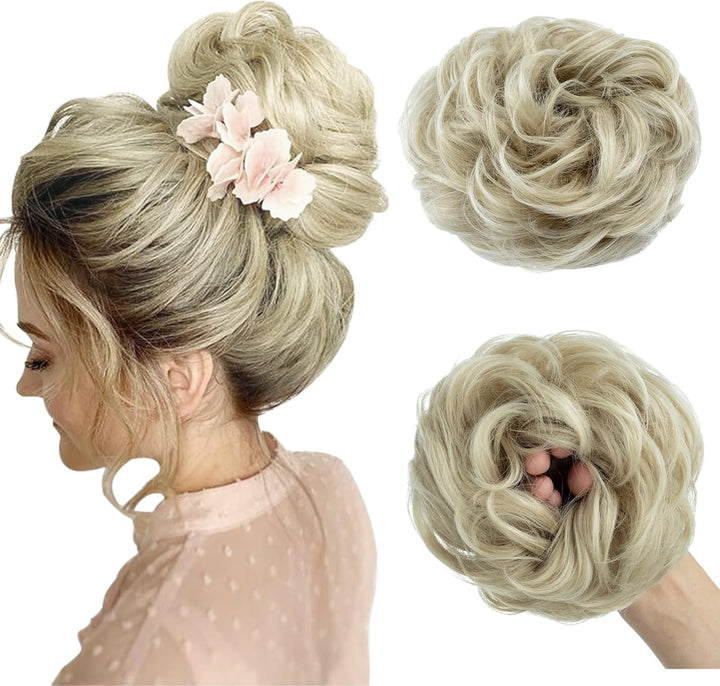 Messy Hair Scrunchies - Hair Bun Extensions & Curly Wavy Pieces for Women'S Updo, Ponytail & Donut Chignons - Natural Black