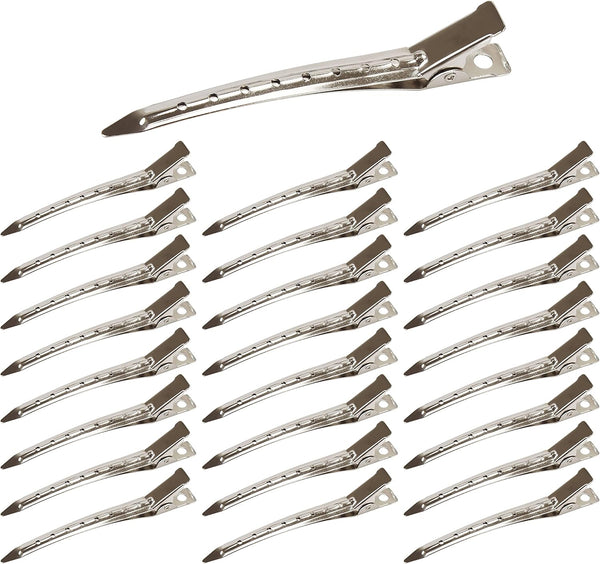 25 Pieces Duck Bill Hair Clips, 3.5 Inch Rustproof Metal Alligator Curl Clips with Holes for Hair Styling, Hair Coloring, Thick Hair Sectioning, Salon, Bows DIY, Silver (25 Pcs, 3.5In Silver)