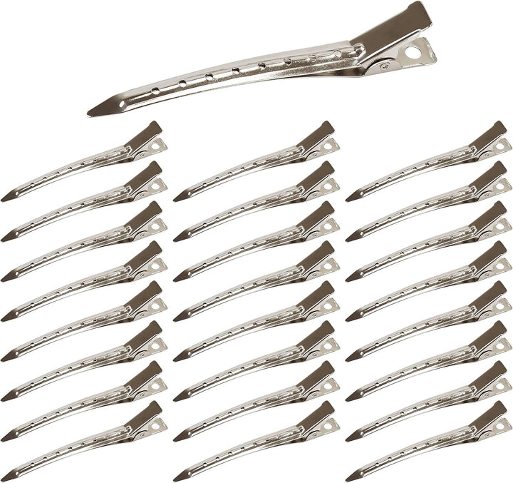 25 Pieces Duck Bill Hair Clips, 3.5 Inch Rustproof Metal Alligator Curl Clips with Holes for Hair Styling, Hair Coloring, Thick Hair Sectioning, Salon, Bows DIY, Silver (25 Pcs, 3.5In Silver)