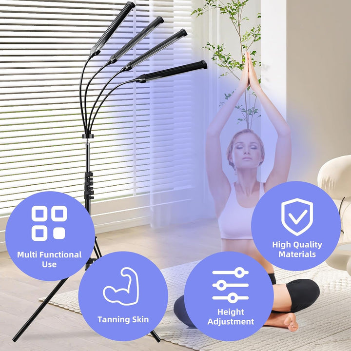 Tanning Lamp for Home, Tanning Lamp with 420Pcs Leds, 40W Face Tanning Lamp with 4 Lamp Heads and Adjustable Bracket, 460Nm Sun Lamp, Sunbeds for Home Tanning, Tanning Bed for Face and Body