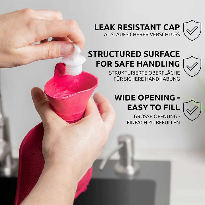 ® Hot Water Bottle with Soft and Cuddly Cover XXL with 2 Litre Volume for Long-Lasting Warmth; 100% Natural Rubber. (Without Cover)