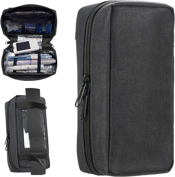 Insulin Cooler Travel Case - Medicine Cool Bag Travel with 2 Ice Packs, Insulin Case for Diabetic Supplies (Black)