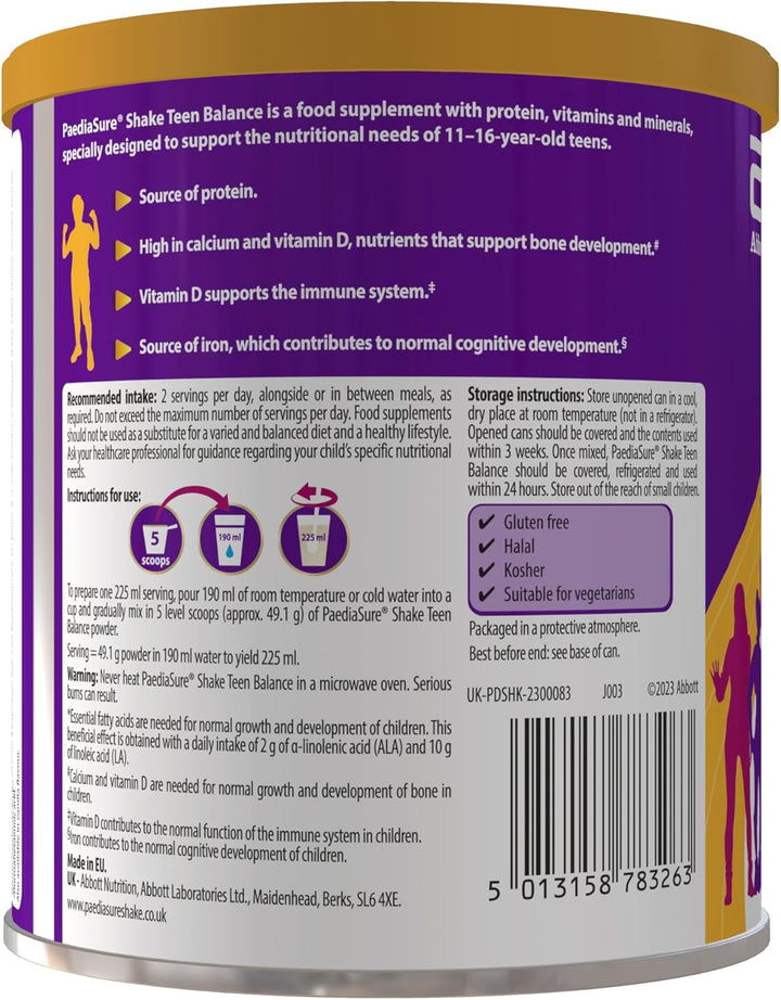 Teen Multivitamin Protein Powder – Chocolate – 400G – Teenager Supplement with 27 Vitamins & Minerals – Vitamin D & Protein – Vegetarian – for Busy Teens 11-16 Yrs Old – by Paediasure Shake