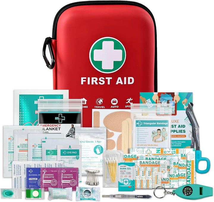 First Aid Kit - 170 Pieces Hard Case and Lightweight - Includes Instant Cold Pack,Emergency Blanket for Travel, Home, Office, Vehicle