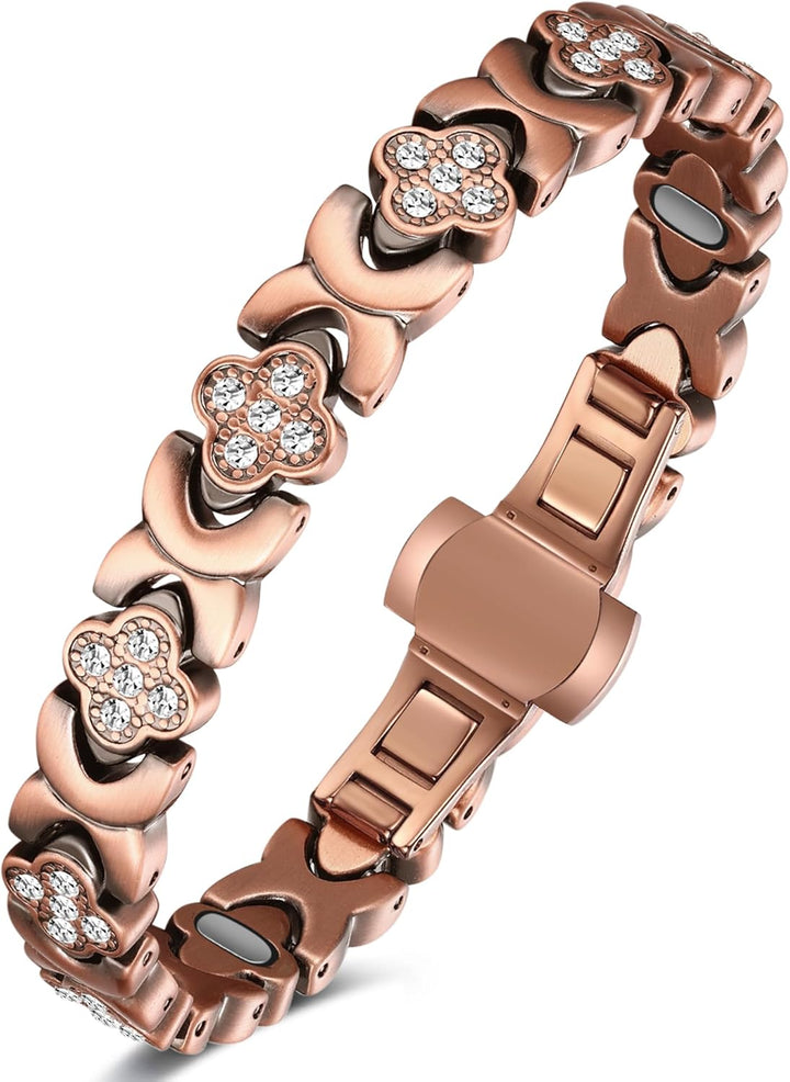 99% Copper Bracelet for Women,Magnetic Bracelet for Women with Lucky Clover Design,Adjustable Length with Sizing Tool in Gift Box