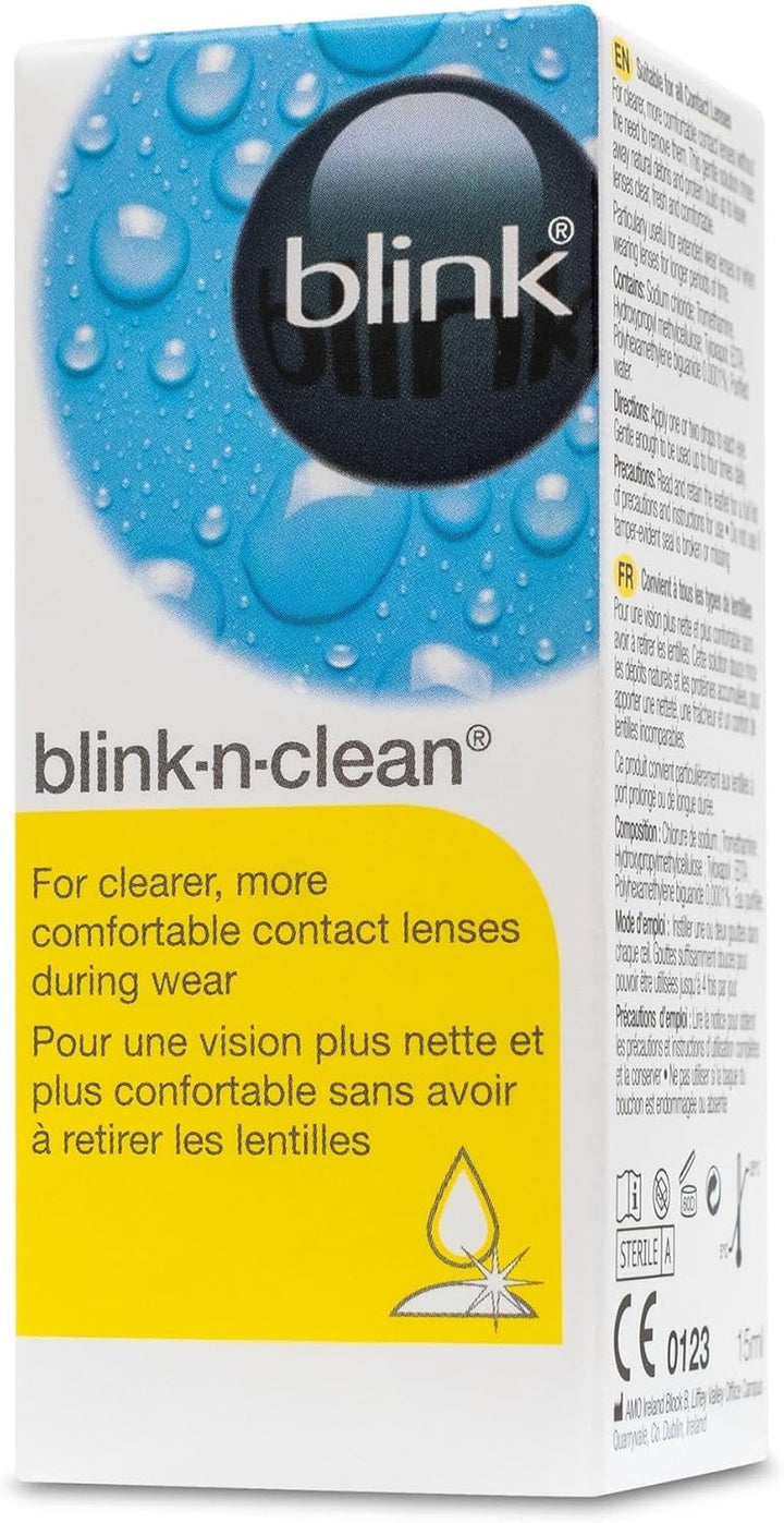 -N-Clean Contact Lens Eye Drops for Dry Contact Lenses - Instant Cleaning and Moisturising for Dry Eyes - Refreshing & Lubricating Eye Drops Helps Maintain Lens Comfort, 15 Ml