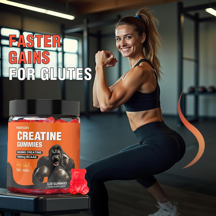 Creatine Gummies 5000Mg Creatine Monohydrate with 1000Mg Bcaas per Serving (2 Month Supply) for Men & Women, Vegan & Sugar-Free, Easy Pre/Post Workout Gym Support for Performance and Muscle Power