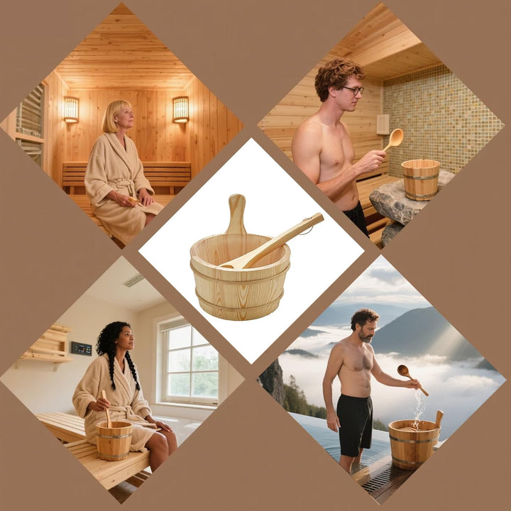 Sauna Water Bucket and Ladle,Wooden Sauna Bucket Accessories - Wooden Leakproof 4L Capacity Shower Supplies Bath Tools for Backyard Outdoor Bathrooms Steam Bathing Garden Apartment Hotel Home