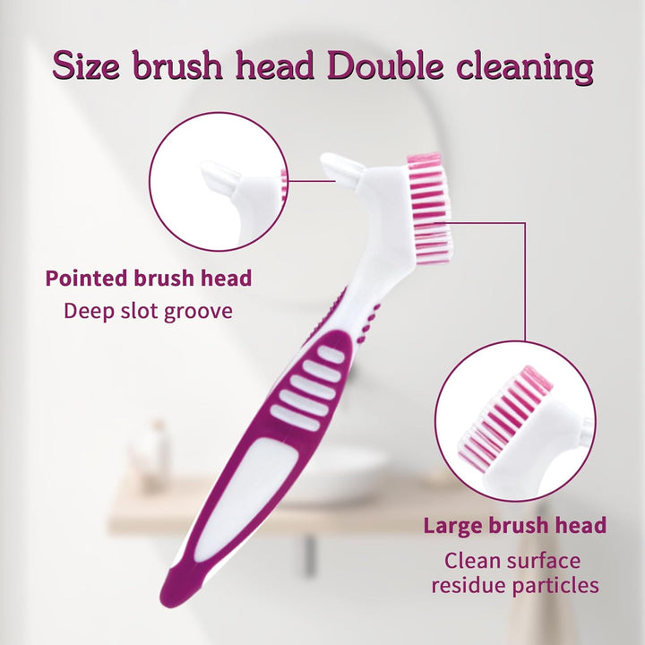 Denture Brush, 2 Pcs False Teeth Toothbrush with White Carrying Case, Multi-Tiered Bristles with Comfort Grip Handle for Effective Denture Cleaning