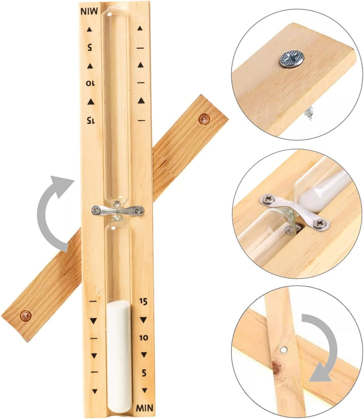 15-Minute Wooden Sauna Hourglass Timer - Wall-Mounted Rotating Heat Resistant Sand Clock (Whie)