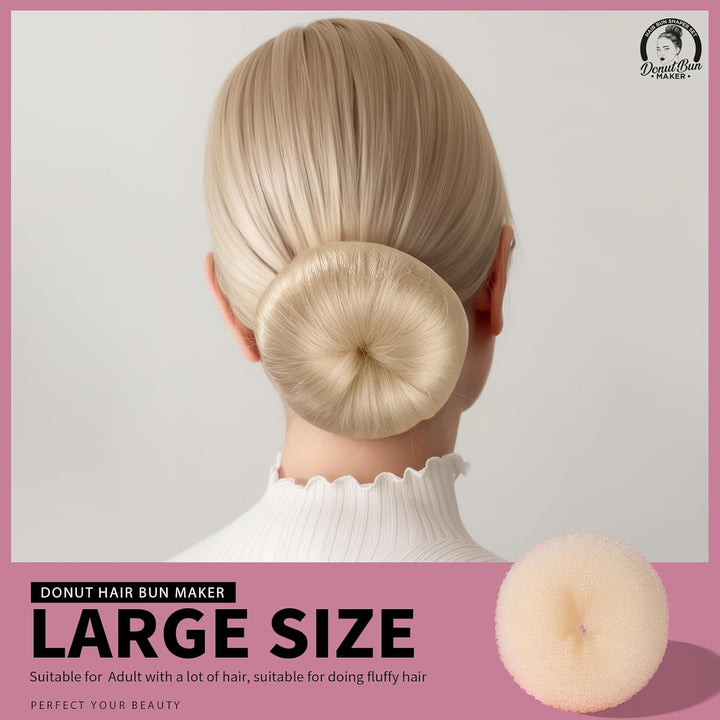 Hair Bun Shaper Set, 4 Size Beige Donut Bun Maker + 20 Golden Bobby Pins for Blonde, Chignon Bun Maker Hair Ring Style Accessories for Dancer Ballet Girls Extra-Large, Large, Medium, Small