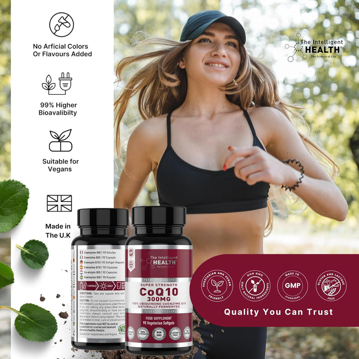 Ubiquinone Co Enzyme Q10 Softgel Capsules, Super Strength Vegan Friendly Naturally Fermented High Absorption Coq10 Capsules Made in the UK to GMP Standards -  (90 Count, 300 Mg)
