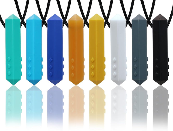 Sensory Chew Necklace Buddy 8 Pack, Diamond Shape Chew Toys for Autistic Children with ADHD, SPD, Biting, Silicone Teething Necklace Chewy Toys for Autism Reduce Chewing Anxiety Fidget