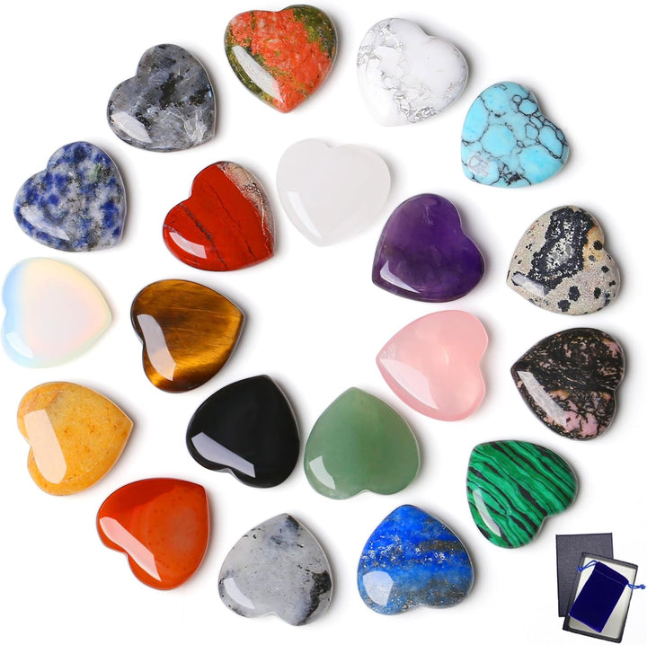 20PCS Heart Healing Crystals Gifts Gemstones Set Bulk Quartz Love Gem Stones Wholesale Polished Pocket Chakra Reiki Spiritual Wellbeing Stocking Filler Mini Small Gift for Women