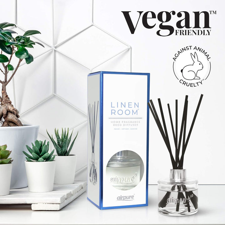 Reed Diffuser, 100Ml Oil Set with Sticks, 8X Black Reeds, Continuous Room Scent, Diffusers for Home Use in Living Room, Kitchen or as Bathroom Freshener - Linen Room Fragrance