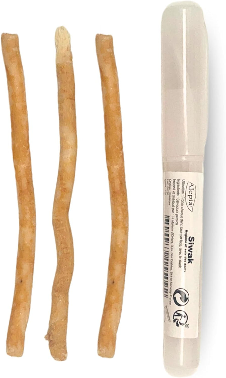 Set of 3 Natural Siwaks + 1 Case - Eco Friendly Toothbrush - Salvadora Persica Wood - Pakistan Origin - Zero Waste