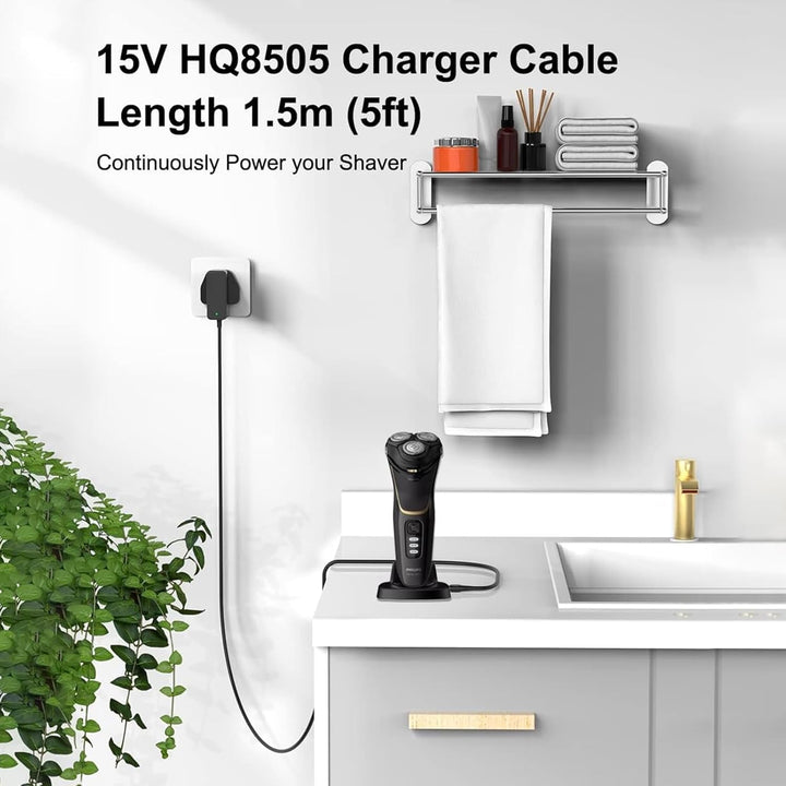 15V for Philips Shaver Chager HQ8505 Cable UK for Series 5000, 7000, 9000 Beard Trimmer S5465, MG7930, S3233, BT5502, BT9810, MG7790 MG7750 Electric Razor Aquatouch UKCA Power Lead(Light/Brush)