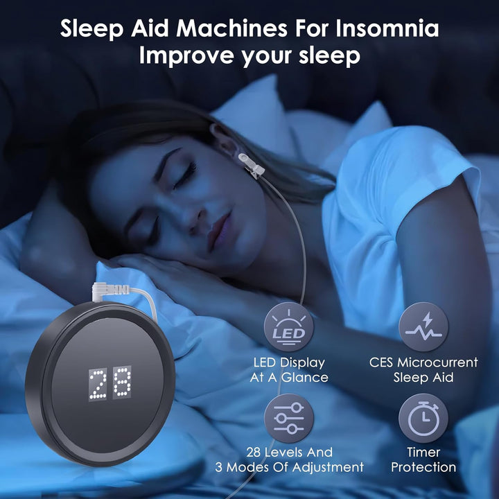 Vagus Nerve Stimulation Device with Ear Clips,Sleep Aids Witn 20Min Timer Function for Adults,Calm Carry Device for Insomnia Sleep with 3 Modes & 28-Level Adjustment