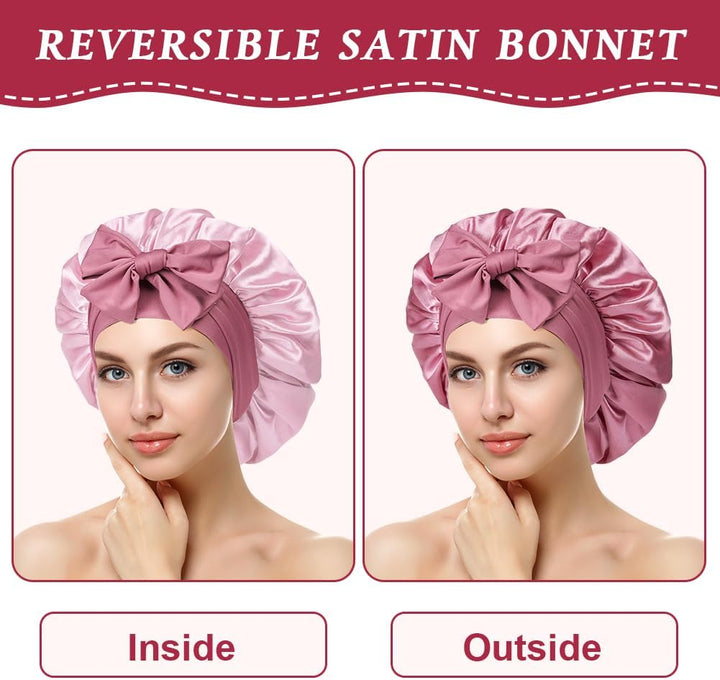 Satin Bonnet, Double-Sided Silk Bonnet Hair Wrap for Sleeping, Night Hair Sleep Cap with Elastic Band, Hair Care Head Cover Hat for Women Girls Long, Straight, Curly Hair