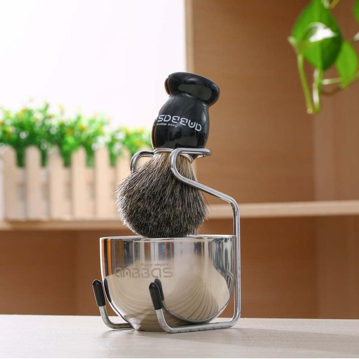 Pure Badger Shaving Brush with Wood Handle,Stainless Steel Shaving Stand and Shaving Soap Bowl Perfect for Men Wet Shave