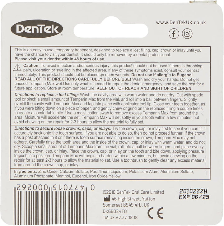 Temparin Max, Home Temporary Dental Repair Kit for Reparing Lost Fillings or Securing Loose Caps, Crowns or Inlays, 12+ Repairs