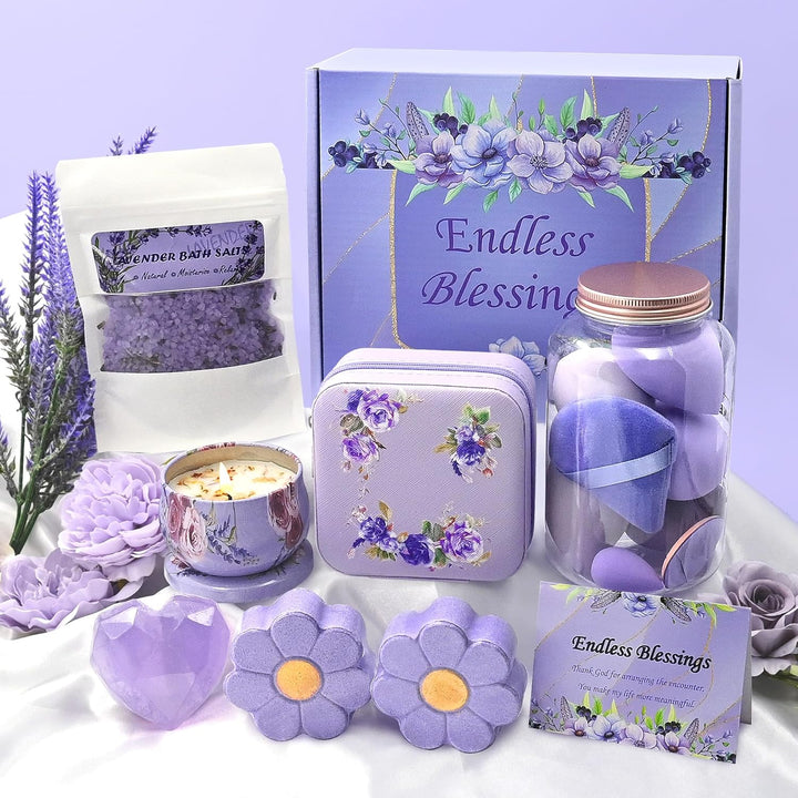 Pamper Birthday Gifts for Women, Unique Friend Gifts for Her, Lavender Self Care Get Well Soon Gifts Set for Mum Sister Wife, Spa Bath Set Bath Bombs Present, Christmas Valentines Mothers Day Gift Box
