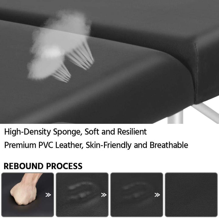 Foldable Massage Bed Portable Lash Table Beauty Bed Professional Salon Spa Table Aluminum 60 Cm Width 2 Section Black