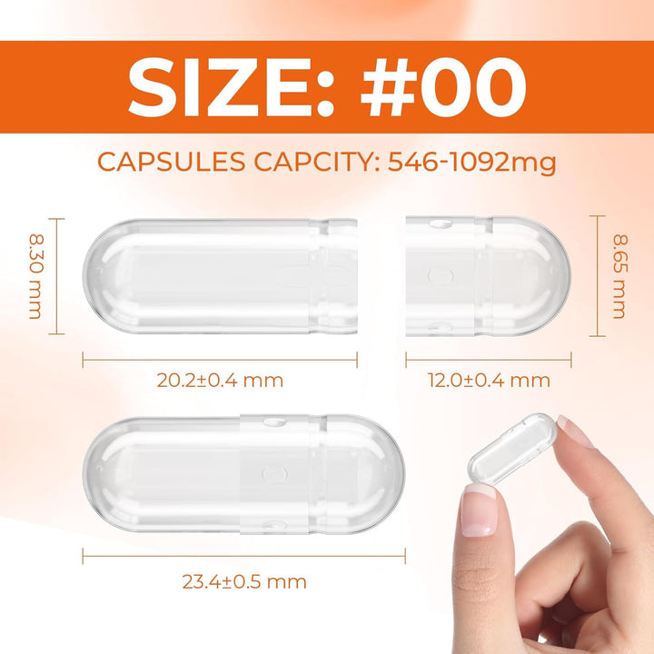 Empty Capsules Size 00 - Clear Gelatin Capsules Empty (100 Count) with Two Miro Lab Spoons - Gel Capsule Empty - DIY Pure Bovine Capsule Filling - Kosher, Gluten Free - Non-Gmo Certified