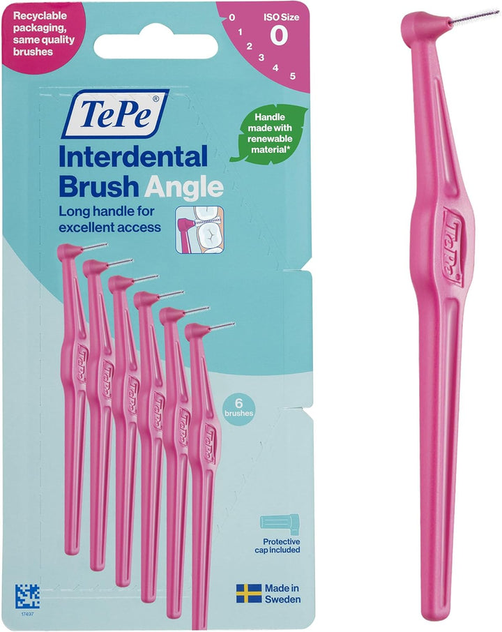Interdental Brush Angle, Red, 0.5Mm/Iso 2, 6Pcs, Interspace Cleaning, Plaque Remover for Teeth with Narrow Gaps, Ensures Strong Gums and Teeth, Carton Pack