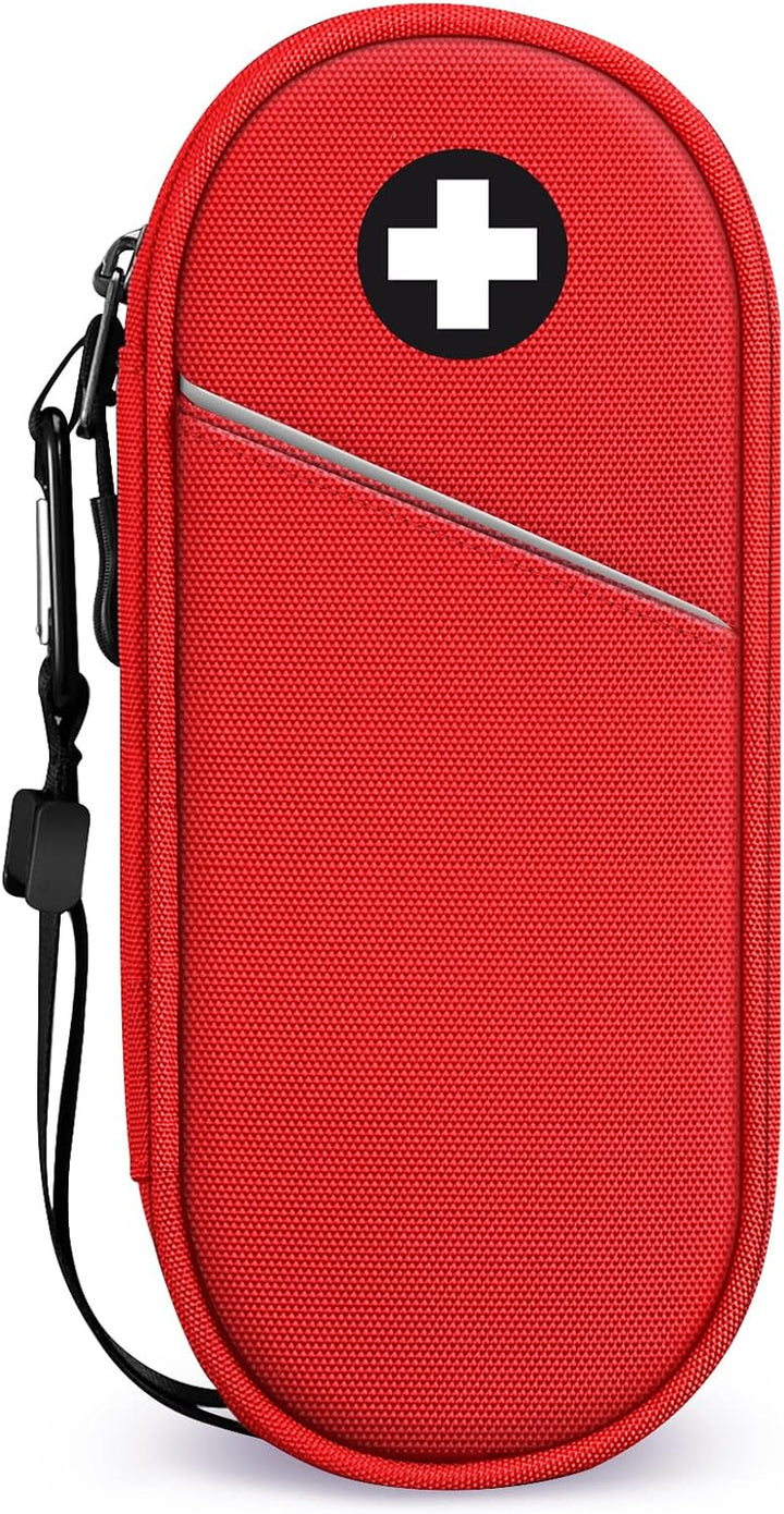 Epipen Medical Carrying Case Insulated, Travel Medication Organizer Bag Emergency Medical Pouch Holds 2 Epipens, Asthma Inhaler, Anti-Histamine, Auvi-Q, Allergy Medicine Essentials, (Red)