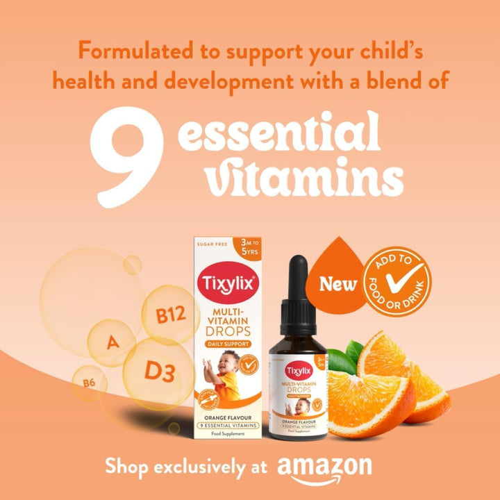 50Ml Multi-Vitamin Drops for Children, 9 Vitamins to Support Growth & Immune Health - Sugar Free, Vegan, Gluten Free - Add to Food and Drink - for Children 3 Months to 5, Dropper Included