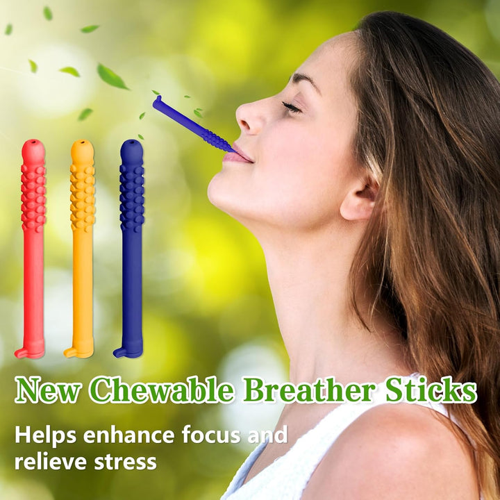 3Pcs Chewable Breathers Sticks with Essential Oils - New Portable Aromatherapy for Focus & Respiratory Support, Natural Alternative to Reduce Urge