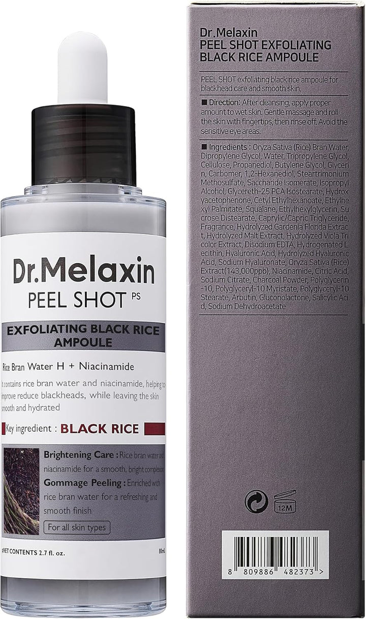 Peel Shot Glow Black Rice Peeling Ampoule Soft Exfoliating Face and Body Scrub Dead Skin Cells Blackheads Remover for All Skin Types Korean Skin Care 80Ml