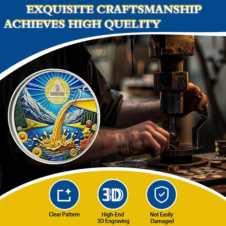 2 Months Sobriety Coin Farewell Alcohol Sobriety Chip Alcoholics Anonymous Medallion Sun Chips AA Chips and Medallion Serenity Prayer Coin Recovery Coins Anniversary Token Sober Gifts for Men Women