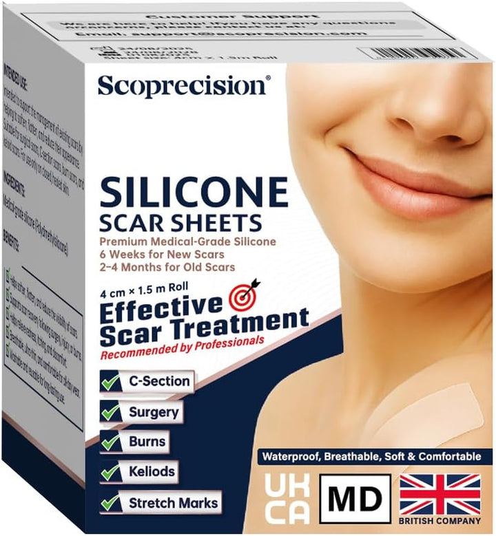 Silicone Scar Tape 4Cm X 1.5M | Medical Grade Silicone Sheets for Scar Care | Suitable for Surgery, C Section, Burns, Acne Marks and Stretch Marks | Soft, Reusable, Waterproof
