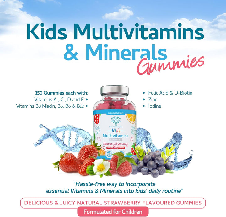 Kids/Childrens Vitamins - 150 Multivitamin & Minerals Gummies - Natural Berry Flavour Packed with Essential Nutrients - Vegan & Free of Artificial Sweeteners – 5 Months Supply – UK Made