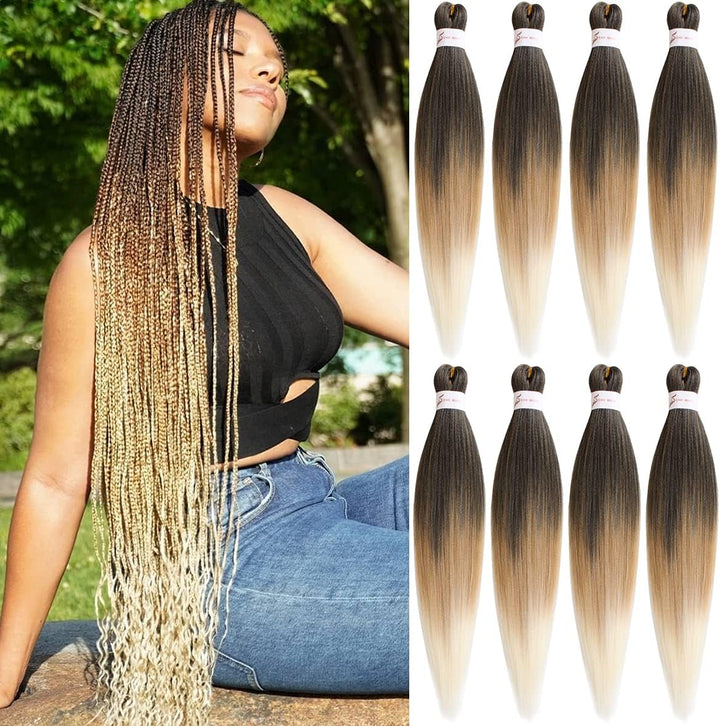 3 Packs Pre Stretched Braiding Hair Extension Yaki Texture EZ Braids Hair for Coi Leray Braids Black Braiding Crochet Hair Extensions /30 Inch 1B#