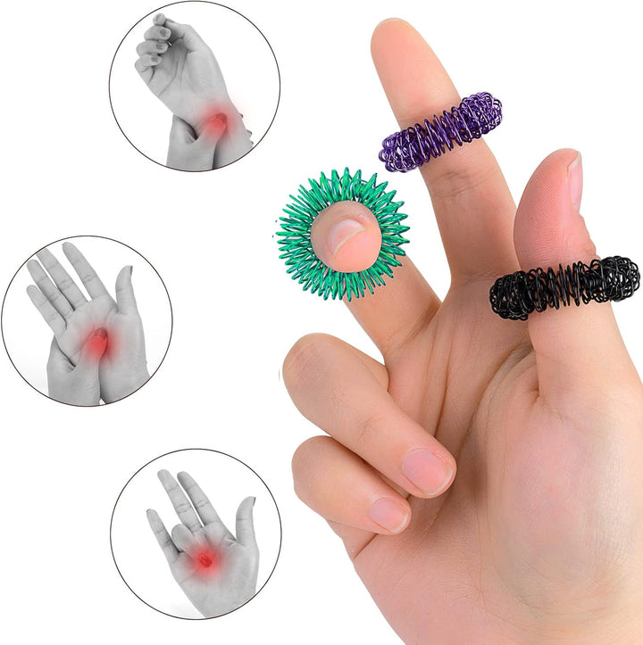 8 Pieces Acupressure Rings-Spiky Sensory Finger Rings Acupuncture Rings Fidget for Silent Stress Reducer and Massager Improves Blood Circulation