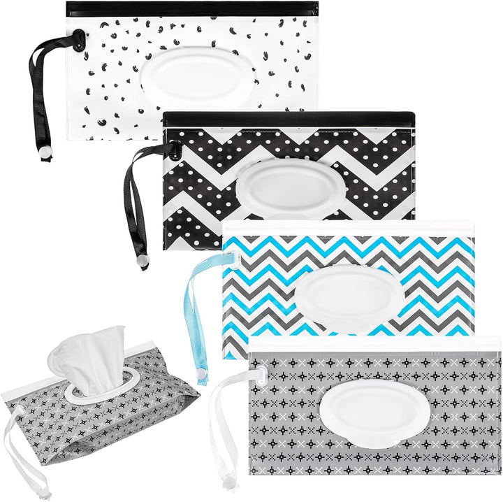 4 Pack Wet Wipe Pouch, Extra Large 10" X 6" Reusable Baby Wipe Case Refillable Wipes Dispenser Travel Container Wipes Bag for Baby and Adult (Colorful)
