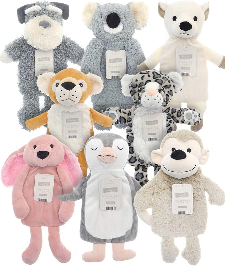 Novelty Animal Hot Water Bottle - 8 Animals to Collect - Perfect for Kids - Gift Idea - Dog/Koala/Polar Bear/Lion/Leopard/Rabbit/Penguin/Monkey (Dog)