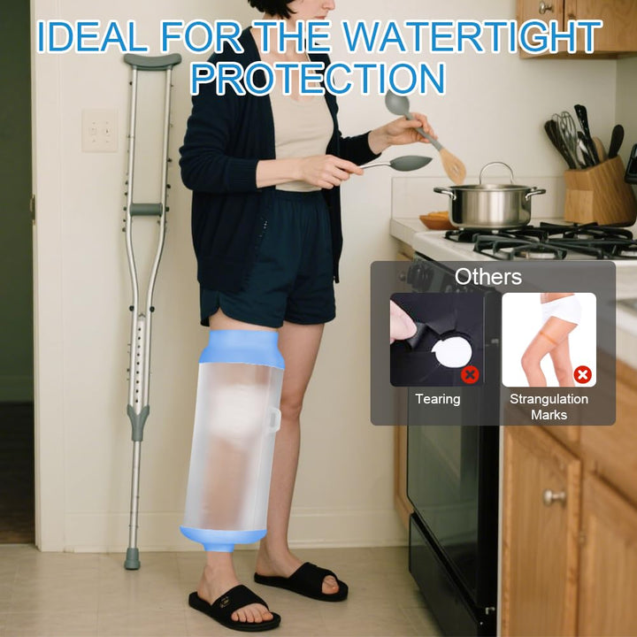 Waterproof Knee Cast Cover, Reusable Adult Knee Cover for Shower, Soft & Comfortable Cast Protectors for Broken Knee, Watertight Seal Cast Bag for Bandages, Dressings, Wound Care Supplies
