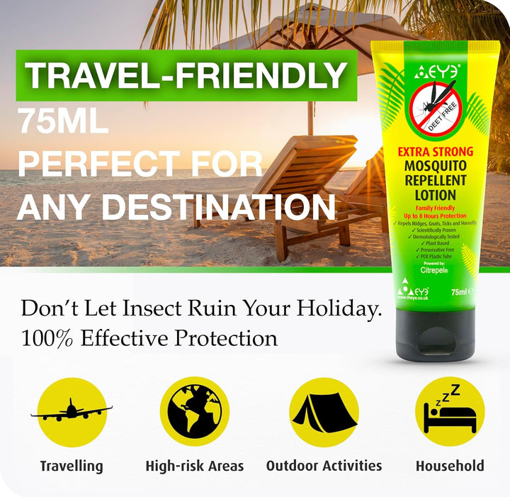 Mosquito Repellent Cream - Extra Strong/Tropical Strength - 100% Natural, Deet Free, No Preservatives - Safe Insect/Midge Repellent for Adults, Children & the Environment - 75Ml