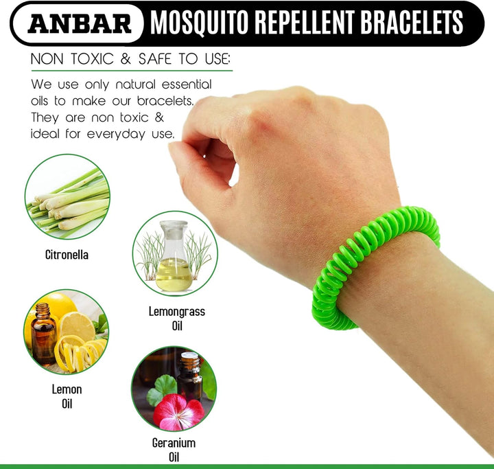 Mosquito Repellent Bracelets Bands for Adults and Kids, 14 Pack, All-Natural Deet-Free, Non-Toxic Protection, Stretchy Waterproof Anti-Mosquito Wristbands for Hiking and Camping