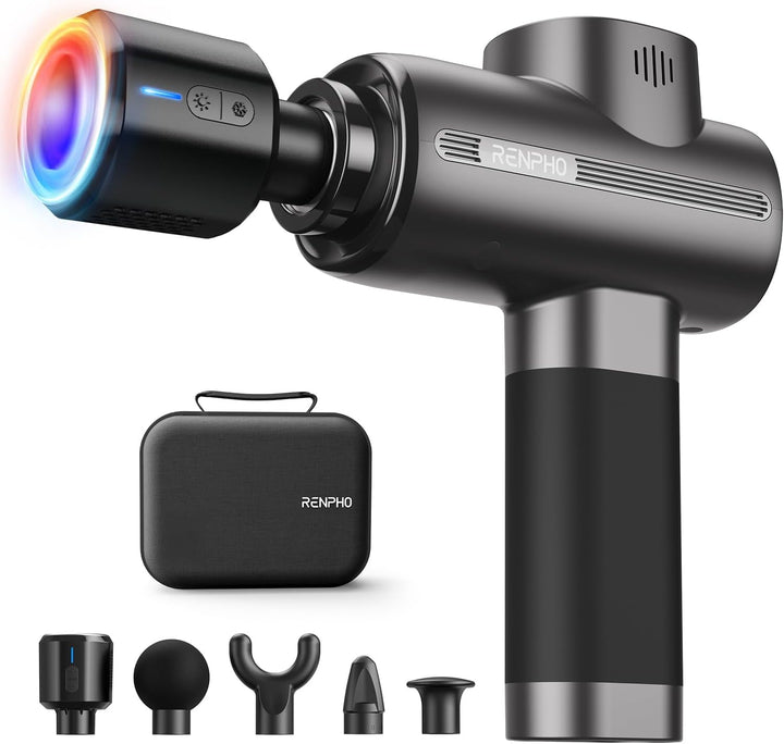 Thermacool Massage Gun Deep Tissue with Heat and Cold Head, Handheld Muscle Massager with Carry Case, Body Masajeadorfor Home Office Workout, Black