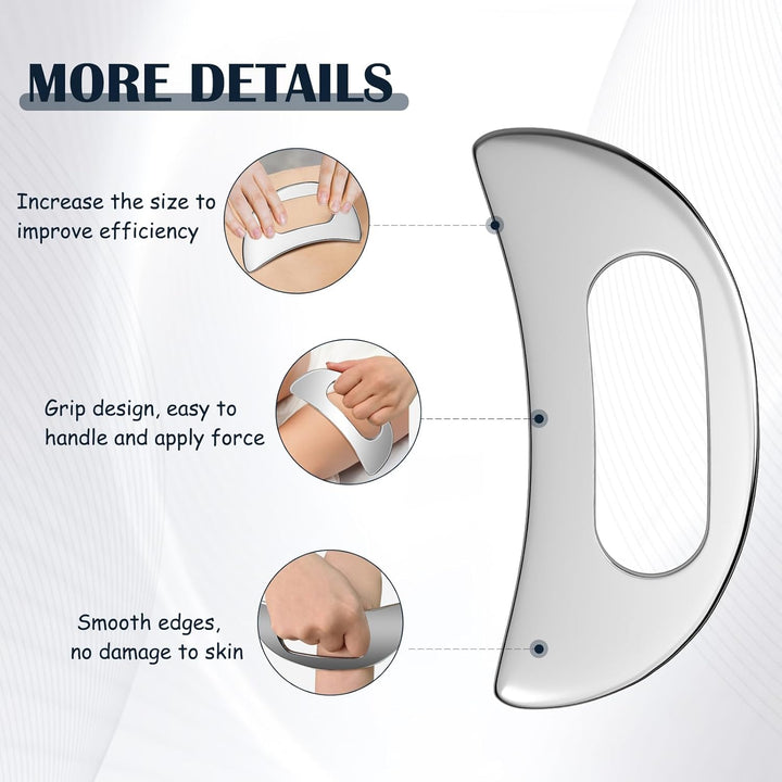 Stainless Steel Body Gua Sha Massager, Large Guasha Scraper with Handle, Lymphatic Drainage Massage for Legs, Back, Face, Neck, Muscle Relaxation & Pain Relief, Removal of Fatigue