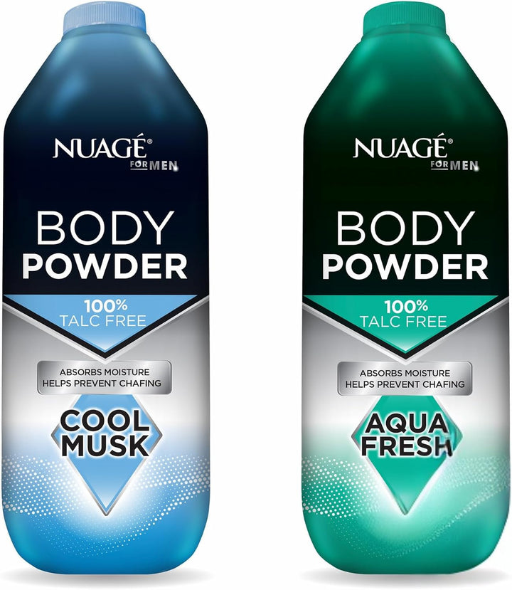 New Nuage Talc Free Body Powder for Men Bundle – 250G Cool Musk & 250G Aqua Fresh – 2 Pk Talc Free Powder for Women & Men – Anti-Chafing & Fresh Skin by GBH