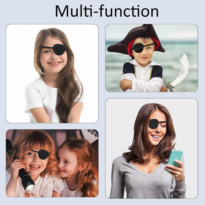 2 PCS Eye Patches for Adults, Single Eye Mask with Adjustable Buckle, 3D Concave Design Pirate Eye Patch for Amblyopia, Strabismus Left & Right Eye - Black